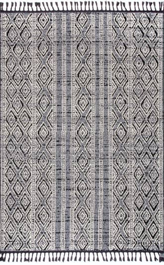 Grey Striped Tasseled Rug swatch