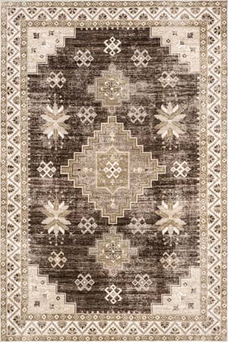 Brown 9' 6" x 13' 6" Clovebud Medallion Washable Rug swatch