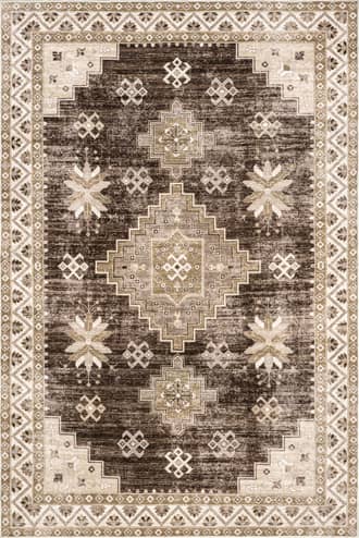 Brown Clovebud Medallion Washable Rug swatch