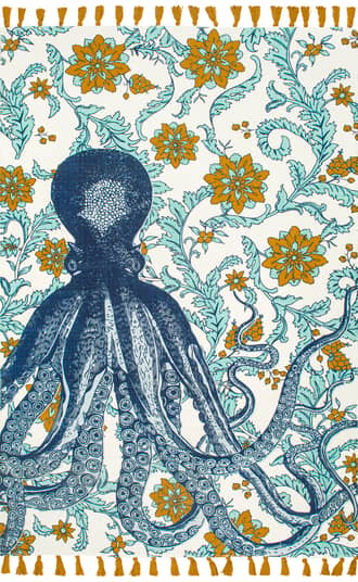 Blue Multi Flatweave Cotton Giant Octopus Rug swatch