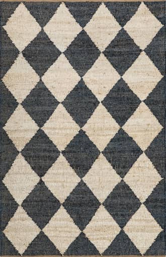 Charcoal 2' x 8' Louie Diamond Checkerboard Jute Rug swatch