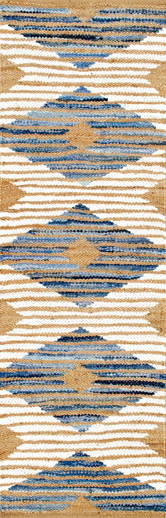 2' 6" x 12' Hand Braided Denim And Jute Striped Diamonds Rug primary image