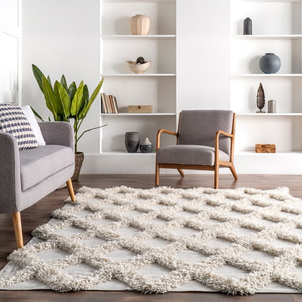 Pristina Shaggy Diamond Trellis Ivory Rug