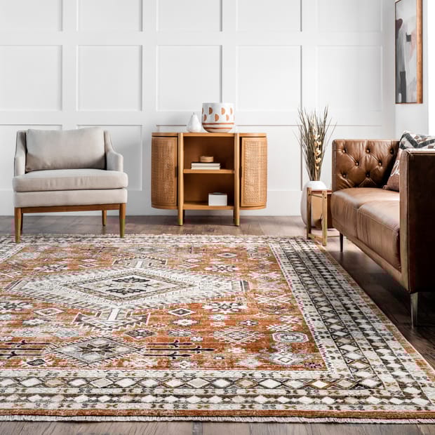 Meadows Virgina Medallion Fringe Rust Rug