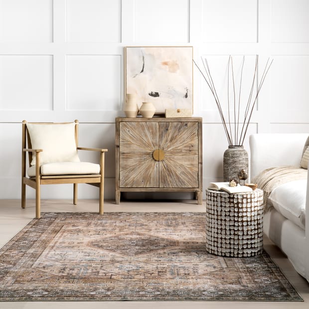 Rain Haven Zella Washable Vintage Light Brown Rug