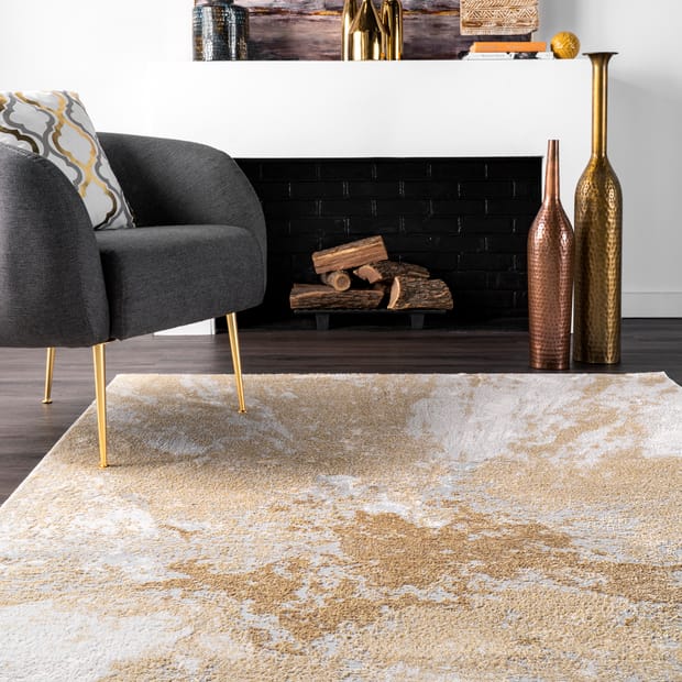 Alchemist Splatter Abstract Gold Rug