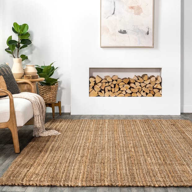 Kiwa Handwoven Jute Ribbed Solid Natural Rug
