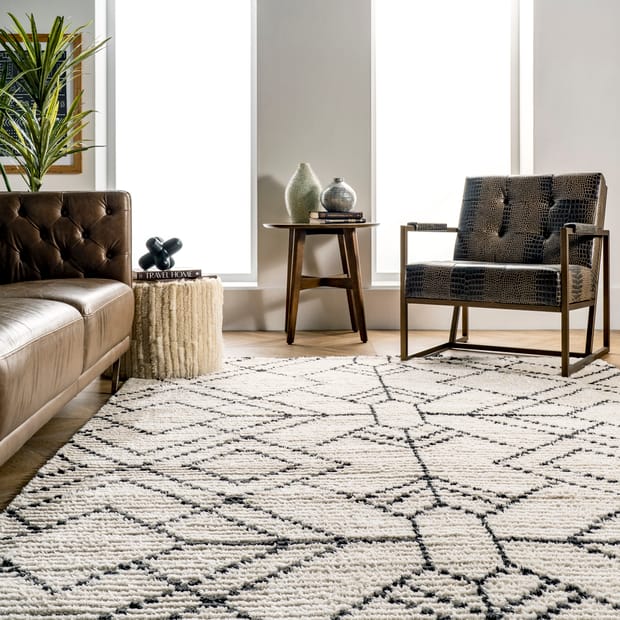 Airydale Modern Tracery Tasseled Beige Rug