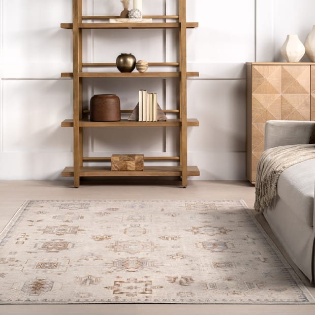 Rain Haven Brenda Hazy Heraldry Washable Beige Rug