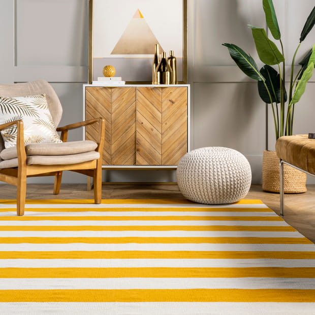 Beachward Flatwoven Regent Stripes, Yellow Rugs For Living Room