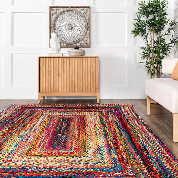 Chindi Braided Multi Rug, Multi Color Rug For Living Room