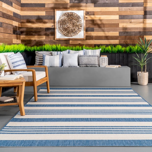 Aperto Regency Stripes Indoor Outdoor, Indoor Outdoor Blue Striped Rug