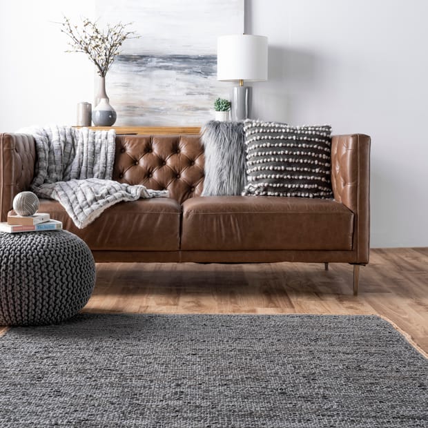 Rodeo Road Solid Leather Flatweave Gray Rug