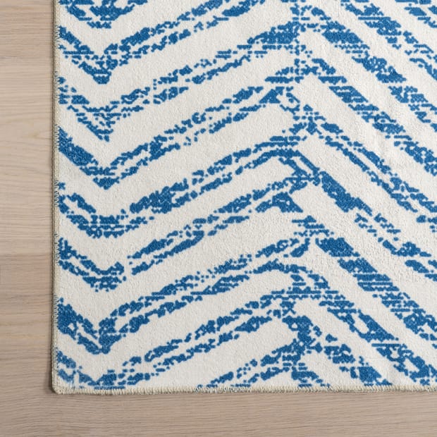 Rain Haven Reverse Herringbone Washable Blue Rug