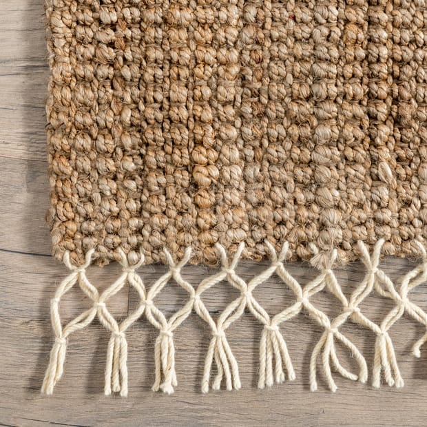 Naturally Textured Hand Woven Jute with Wool Fringe Natural Rug