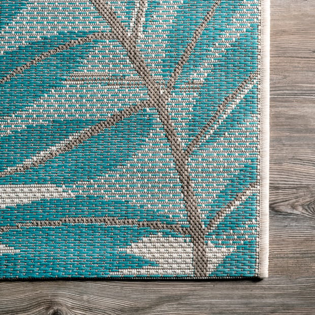 Anlier Indoor Outdoor Modern Leaves, Turquoise Outdoor Rug
