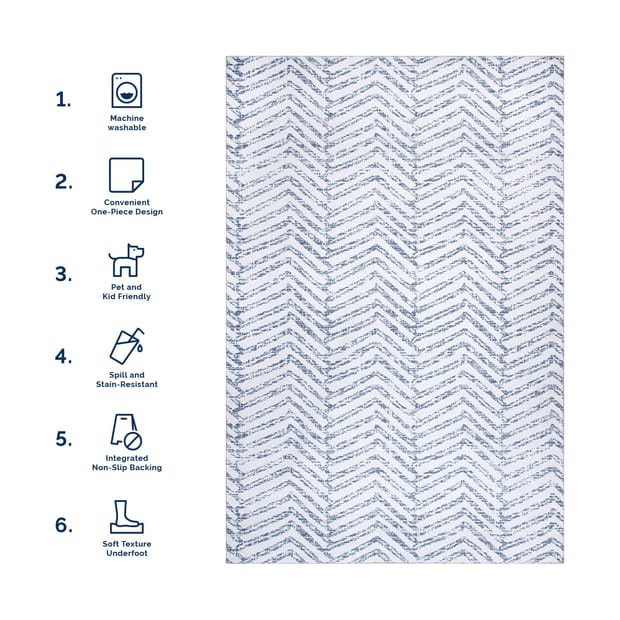 Rain Haven Reverse Herringbone Washable Blue Rug