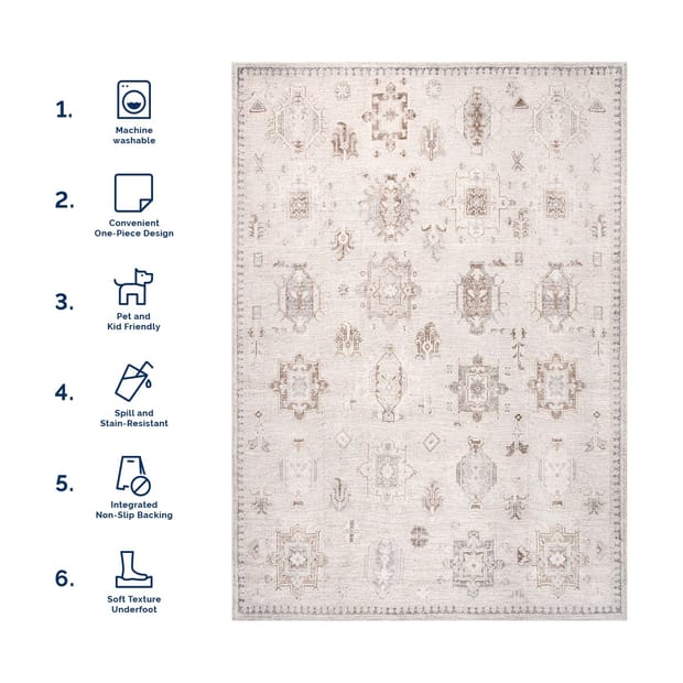 Rain Haven Brenda Hazy Heraldry Washable Beige Rug