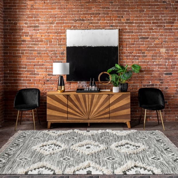 Nacoda Shaggy Moroccan Lattice Fringe Black Rug