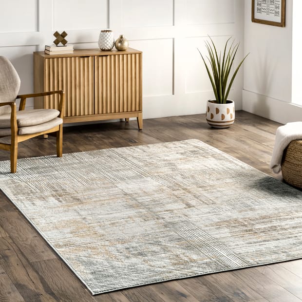 Cragford Cindy Collaged Pinstriped, Gray And White Rugs 4 215 60