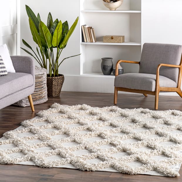 Pristina Shaggy Diamond Trellis Ivory Rug