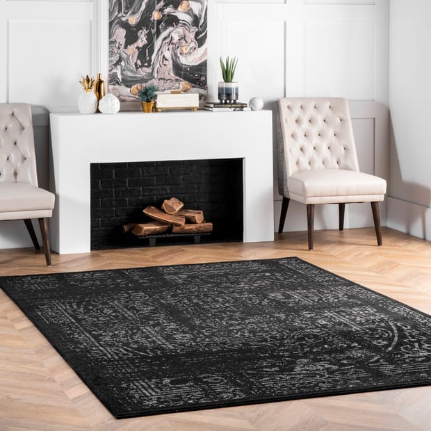 Black Ring Around The Rosette Area Rug