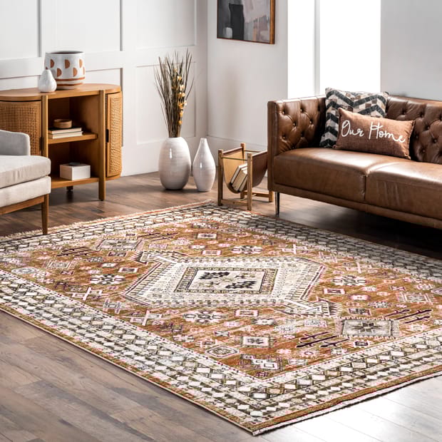 Meadows Virgina Medallion Fringe Rust Rug