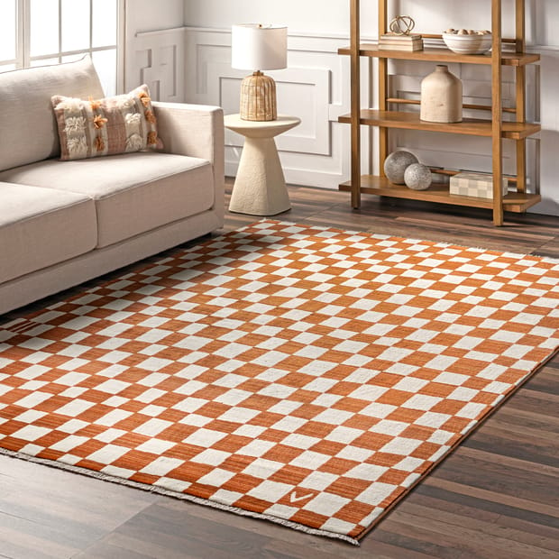 Orange Rasali Checkered Box Area Rug