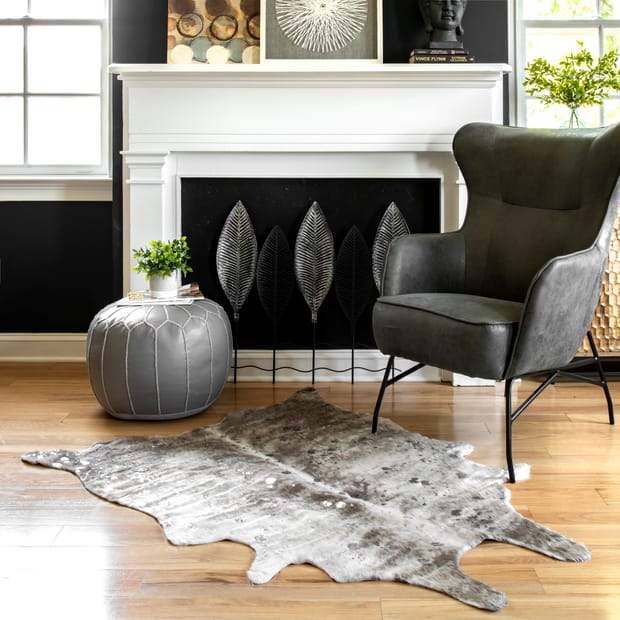 Vaquero Spotted Faux Cowhide Gray Rug, Gray Cowhide Rug In Living Room