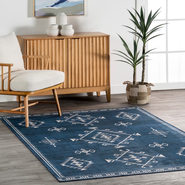 Navy Poppy Persian Washable Area Rug