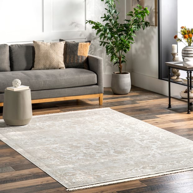 Ivory Fading Floral Fringe Area Rug