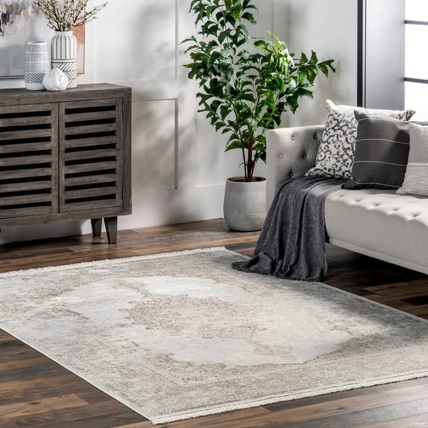 Nightscape Withering Medallion Fringe Ivory Rug