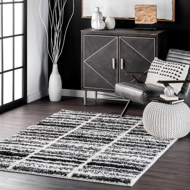 Faded Striped Black And White Rug, Black And White Rug