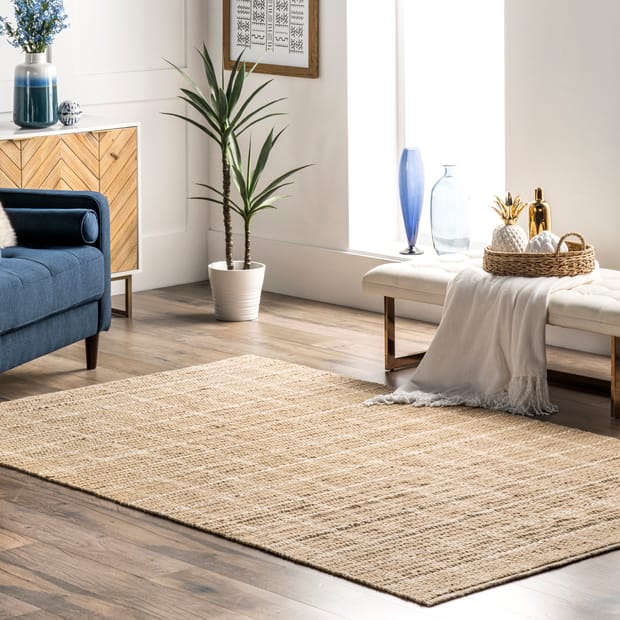 Maui Blair Jute Tiled Natural Rug, What Size Rug For 3×5 Dining Table