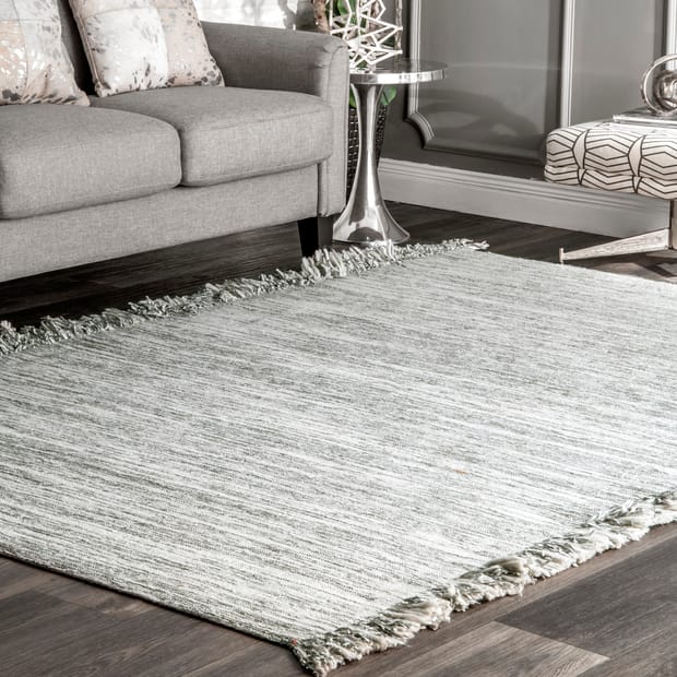 Magra Striated Flatweave With Side Tassels Gray Rug