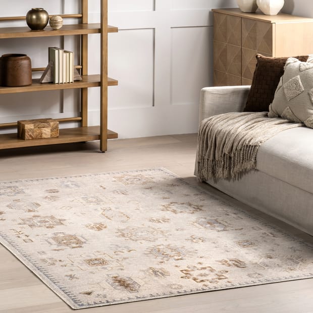 Rain Haven Brenda Hazy Heraldry Washable Beige Rug