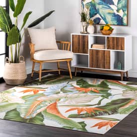 Green Leaves Washable Area Rug
