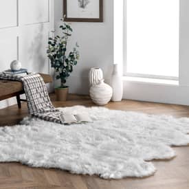 Faux Sheepskin Area Rug Thick Off White Shag Octo 8-Pelt Design FUR ACCENTS 