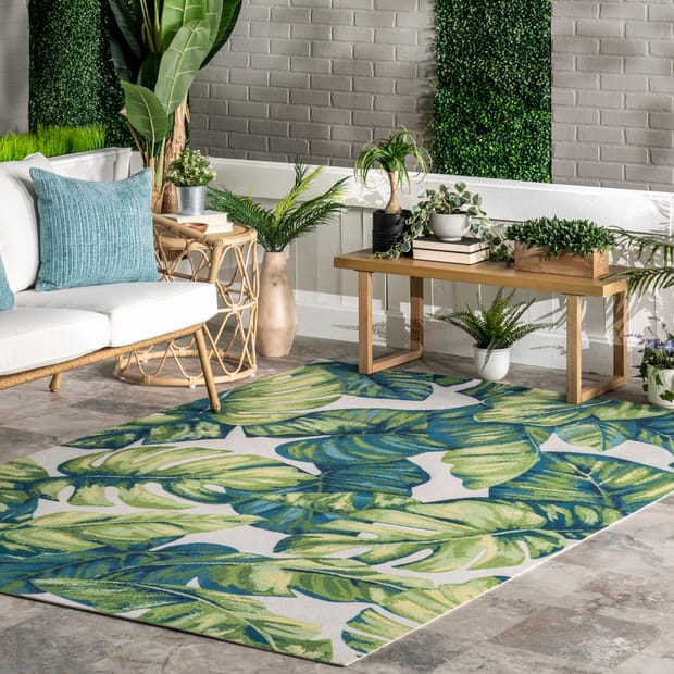 Tropical Foliage Indoor Outdoor Multi Rug, Tropical Print Area Rugs