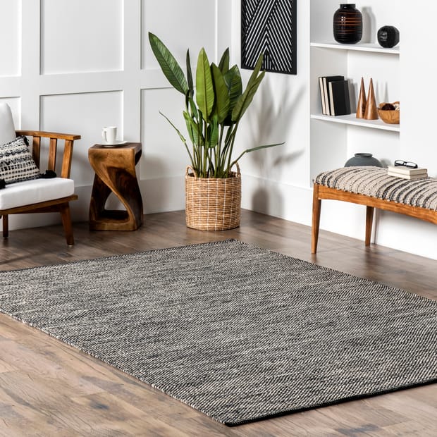 Nome Cotton Solid Gray Rug, What Size Rug For 82 Inch Table