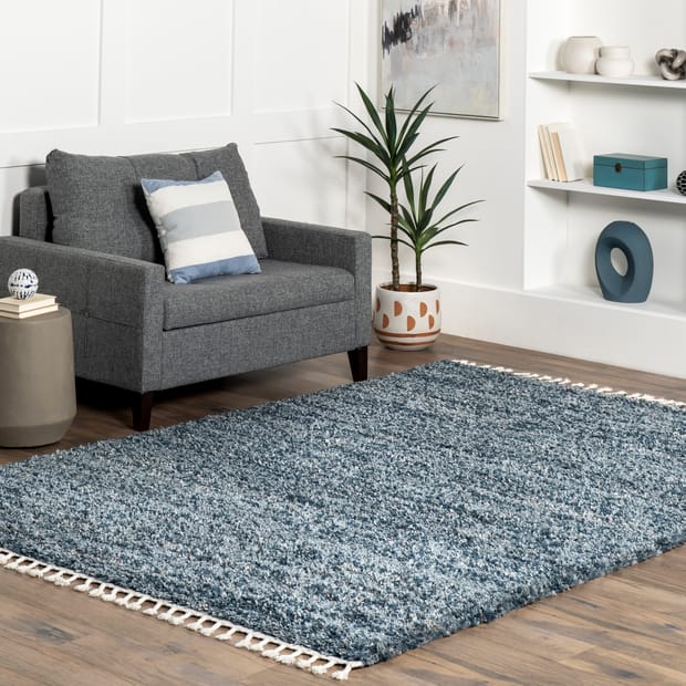 Kalin Shaded Shag With Tassels Blue Rug