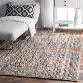 7' 6" x 9' 6" Hand Braided Jute And Denim Striped Rug secondary image