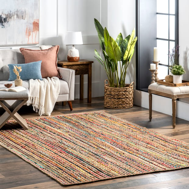 Chindi Braided Tropical Spectrum Jute, Area Rug Carpet Pad 8×10