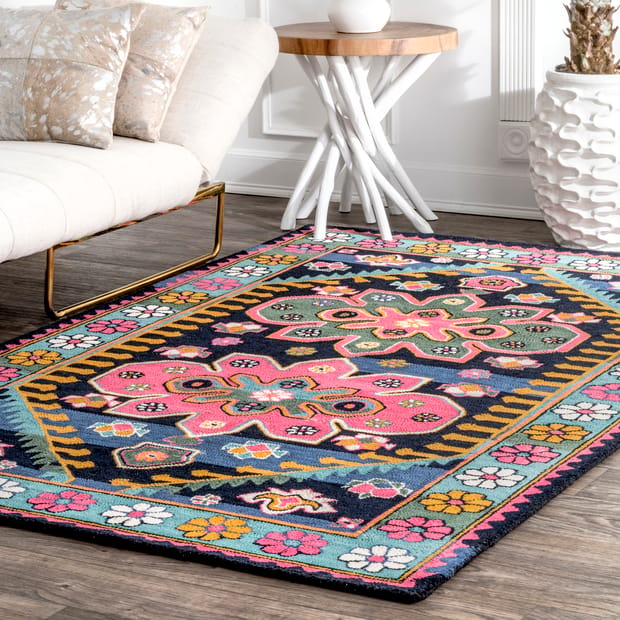 ALAZA Hippie Peace Sign Paisley Flower Floral Print Area Rug Rugs for Living Room Bedroom 5'3x4' 