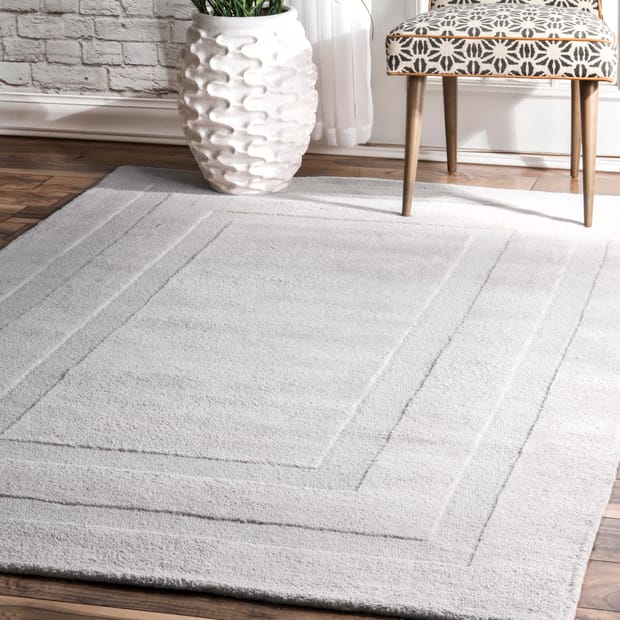 Tuscan Double Border Solid Light Gray Rug, Solid Grey Area Rug