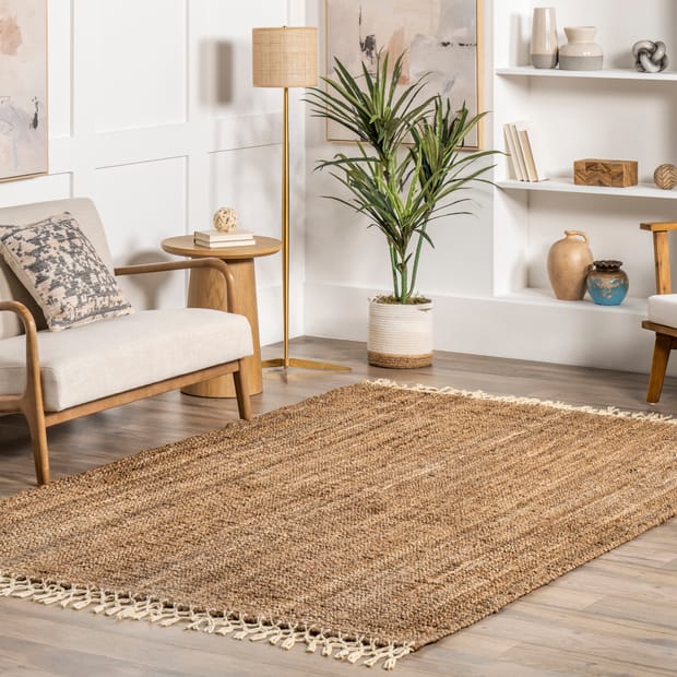 Braided Design Hand Woven Natural Carpet Rectangle Natural Fibers Home Decor for Living Room Hallways The Knitted Co 100% Jute Area Rug 5 x 8 Feet 