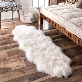 Black double sheepskin rug carpet natural soft wool fur 