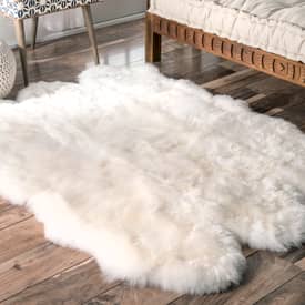 Premium Faux Fur Sheepskin Throw Rug Plush Shag Natural Off White  Pelt Shape 