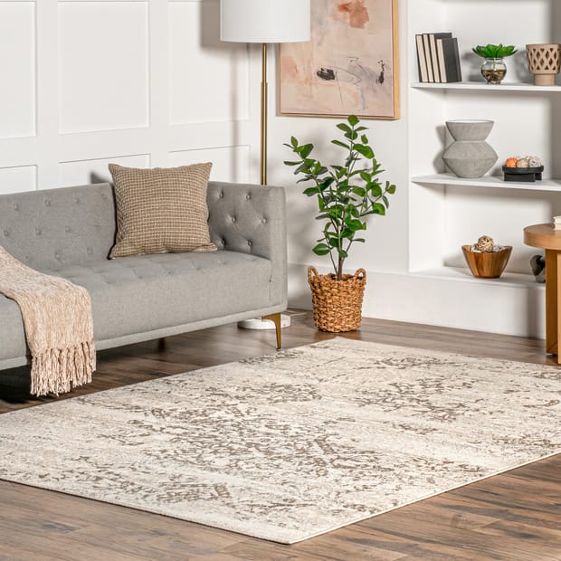 Governess Withered Fl Beige Rug, Charcoal Grey Area Rug 8×10