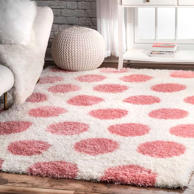 Cloudy Shag Polka Dots Pink Rug